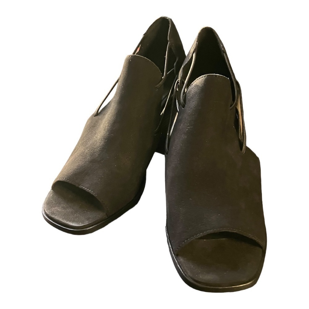 Eileen Fisher Black Suede Alfie Heels Peep Toe 3” Block Size 7 New Box - Picture 3 of 10